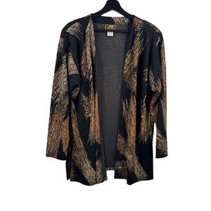 VTG A Touch Of Class sz L/XL Black Gold Metallic artsy whimsogoth open cardigan